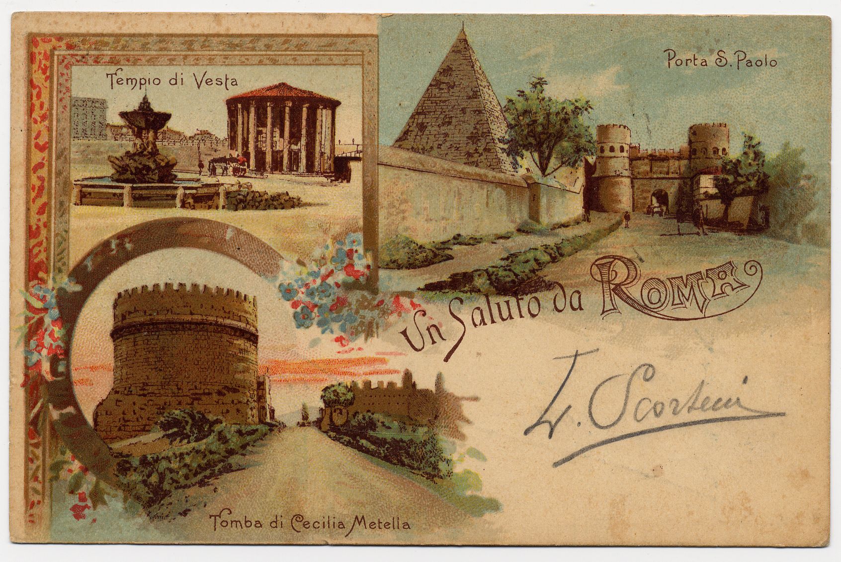 Cartolina con l’immagine della tomba di Cecilia Metella