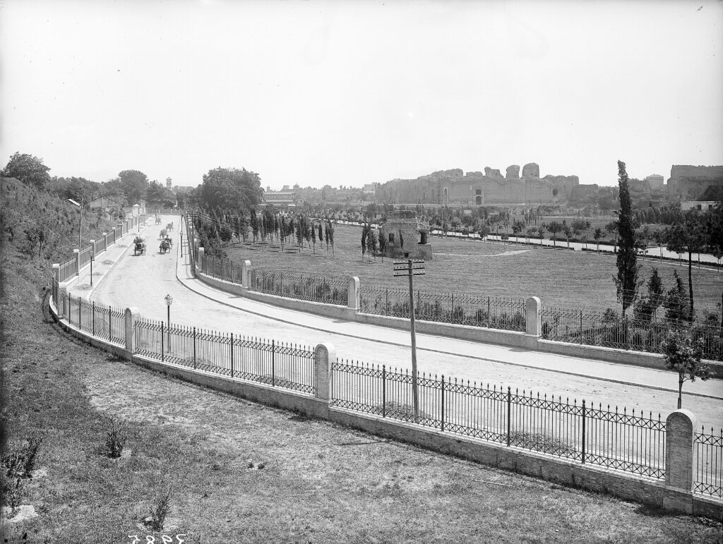 Archaeological walk. Porta S. Sebastiano road, view of the Baths of Caracalla