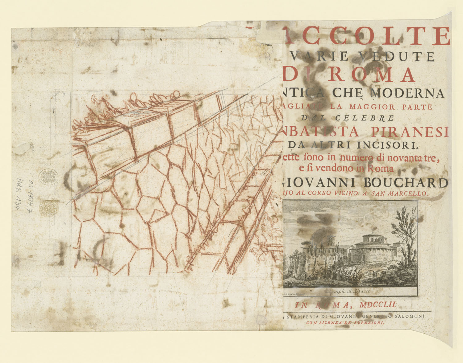 Piranesi, disegno di strada romana con frontespizio