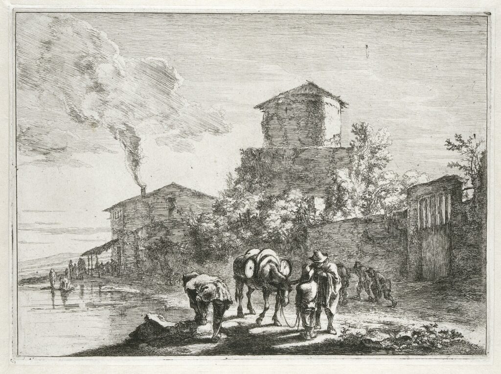 Both, Veduta di uomini con un mulo sulla Via Appia Antica